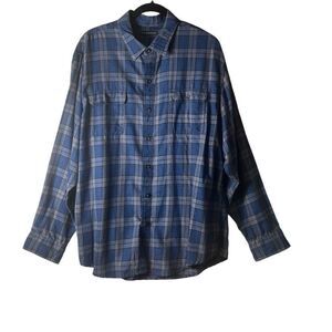 GH Bass & Co Shirt Mens XL Blue And Gray Plaid Long‎ Sleeve Button Up